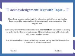 Acknowledgement text with topic mentor research work
