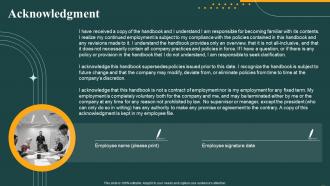 Acknowledgment Employee Handbook Template Ppt Professional Layout Ideas