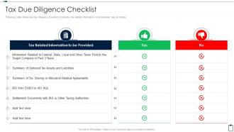 Acquisition Due Diligence Checklist Tax Due Diligence Checklist