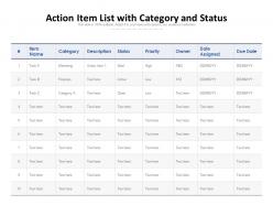 Action item list with category and status