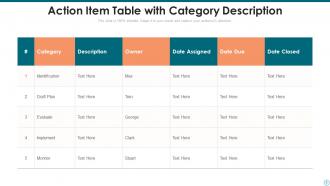 Action item table powerpoint ppt template bundles
