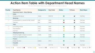 Action item table powerpoint ppt template bundles
