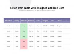 Action Item Table With Assigned And Due Date