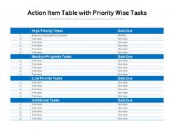 Action item table with priority wise tasks