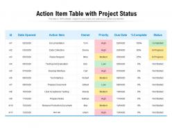 Action item table with project status