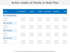 Action matrix of priority or work plan