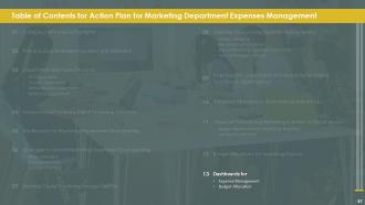 Action Plan For Marketing Department Expenses Management Powerpoint Presentation Slides