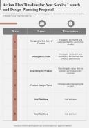 Action Plan Timeline For New Service Launch And Design Planning One Pager Sample Example Document