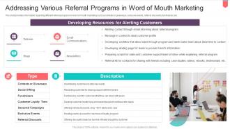 Active Influencing Consumers Through Brand Various Referral Programs In Word Mouth Marketing