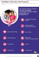 Activities In Kids Day Care Proposal One Pager Sample Example Document