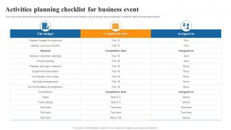 Activities Planning Checklist For Business Event
