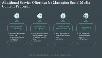 Additional service offerings for managing social media content proposal ppt slides icon