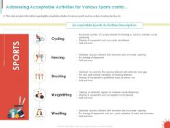 Addressing acceptable activities for various sports contd ppt powerpoint sample