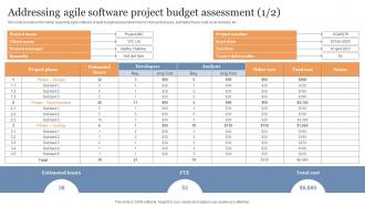 Addressing Agile Software Project Budget Assessment Cost Evaluation Techniques For Agile Projects
