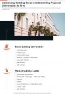 Addressing Building Brand And Marketing Deliverables To Firm One Pager Sample Example Document