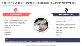 Addressing Checklist For Effective Feedback To Monitor Improved Workforce Effectiveness Structure