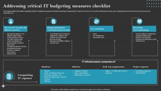 Addressing Critical It Budgeting Measures Checklist Cios Initiative To Attain Cost Leadership