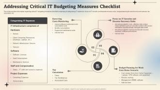Addressing Critical It Budgeting Measures Checklist Prioritize IT Strategic Cost