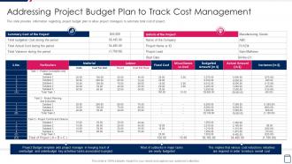 Addressing Project Budget Plan To Track Managing Project Development Stages Playbook