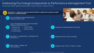 Addressing psychological tool framework for employee performance management