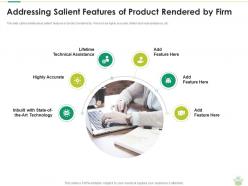 Addressing salient features of product rendered by firm commodity slide ppt icons