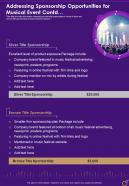 Addressing Sponsorship Opportunities For Musical Event Contd One Pager Sample Example Document