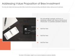 Addressing value proposition of brex investment brex investor funding elevator ppt icon