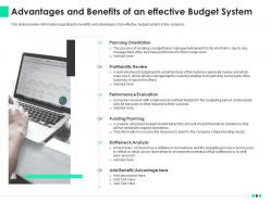 Advantages and benefits of an effective budget system ppt ideas good