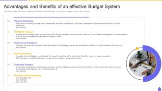 Advantages and benefits of an effective budget system