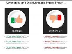 Advantages and disadvantages image shown with thumbs up and down