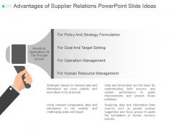 Advantages Of Supplier Relations Powerpoint Slide Ideas