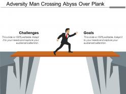 Adversity man crossing abyss over plank