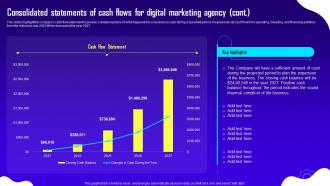 Advertising And Digital Marketing Consolidated Statements Of Cash Flows For Digital Marketing Agency BP SS Downloadable Ideas