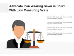 Advocate icon wearing gown in court with law measuring scale