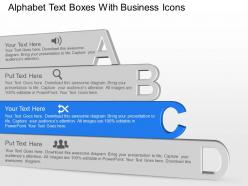 Ae alphabet text boxes with business icons powerpoint template slide