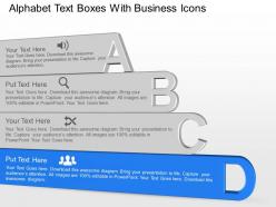 Ae alphabet text boxes with business icons powerpoint template slide