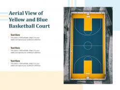 Aerial view of yellow and blue basketball court