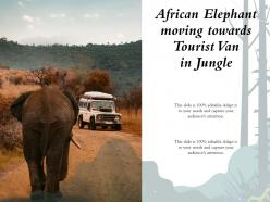 African elephant moving towards tourist van in jungle