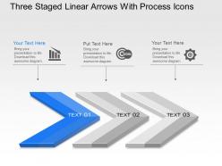 Ag three staged linear arrows with process icons powerpoint template slide