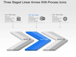Ag three staged linear arrows with process icons powerpoint template slide