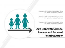 Age icon with girl life process and forward pointing arrow