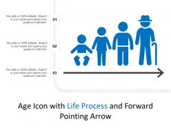 Age icon with life process and forward pointing arrow