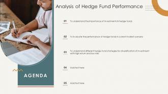 Agenda Analysis Of Hedge Fund Performance Ppt Powerpoint Presentation Icon Clipart