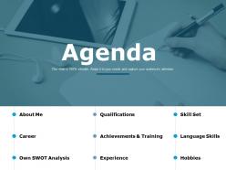 Agenda career achievements and training ppt powerpoint presentation outline graphics example