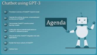 Agenda Chatbot Using Gpt 3 Ppt Powerpoint Presentation File Slide