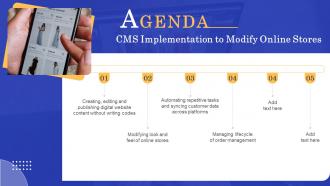 Agenda CMS Implementation To Modify Online Stores Ppt Slides Example