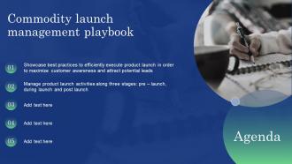 Agenda Commodity Launch Management Playbook Ppt Infographics Slide