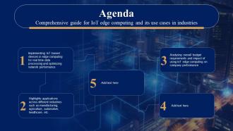 Agenda Comprehensive Guide For IoT Edge Computing Its Use Cases In Industries IOT SS