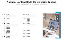 Agenda content slide for linearity testing infographic template