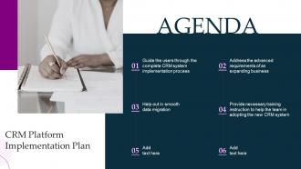 Agenda Crm Platform Implementation Plan Ppt Slides Background Images